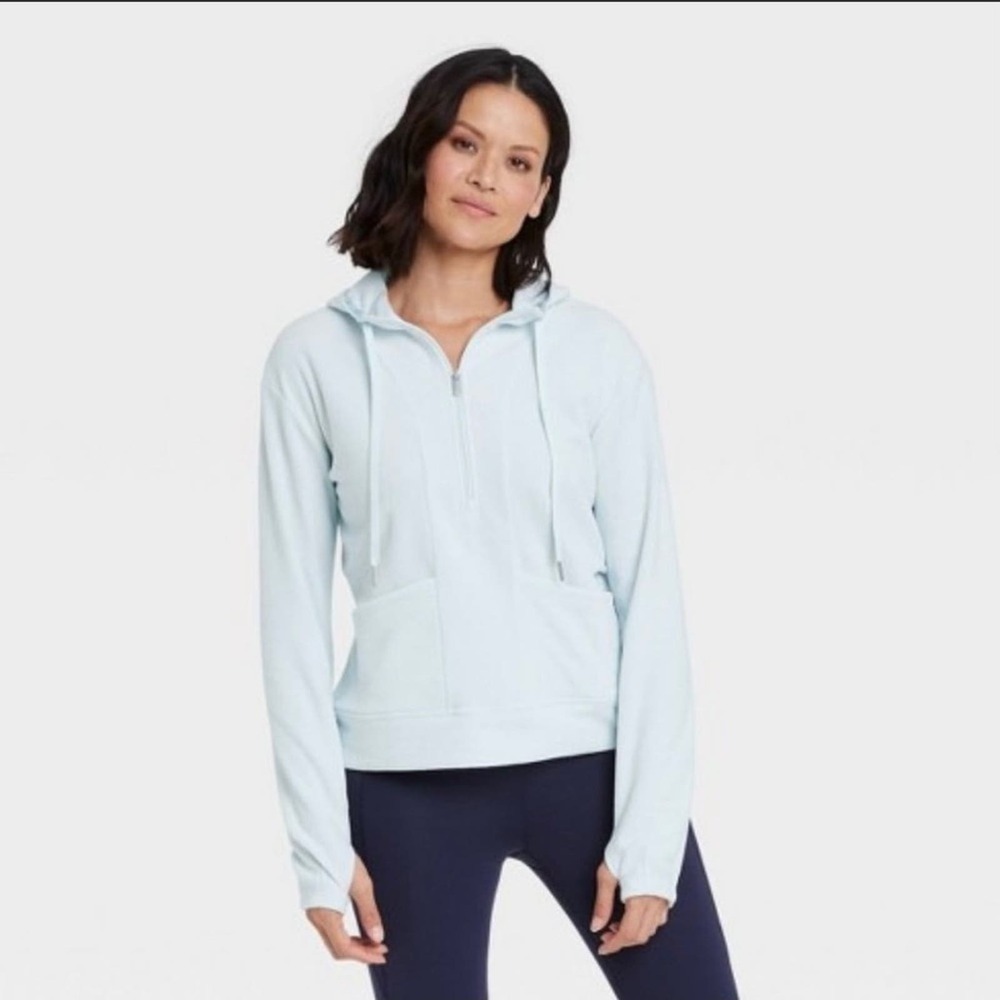 all in motion Blue 1/2 Zip Hooded Fleece Jacket